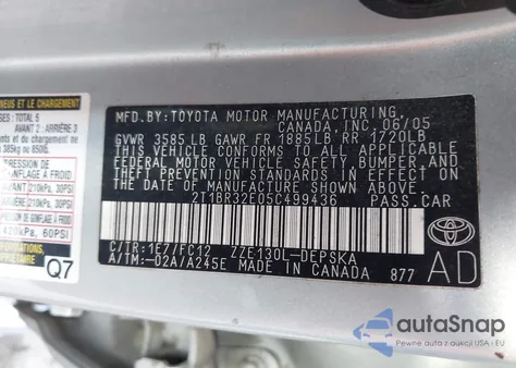 2005 Toyota Corolla S from USA, damaged, VIN 2T1BR32E05C499436